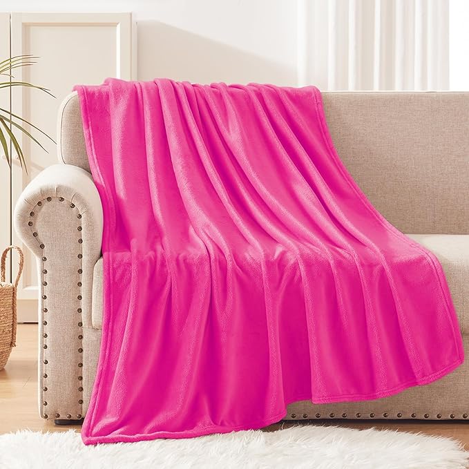 Exclusivo Mezcla Extra Large Fleece Throw Blanket for Couch, Sofa, 300GSM Super Soft and Warm Blankets, Hot Pink Throw All Season Use, Cozy, Plush, Lightweight, 50x70 Inches