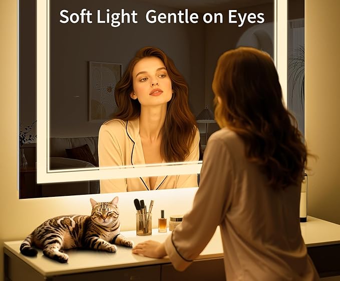 32"x24" LED Bathroom Mirror with Anti-Fog, Stepless Dimmable Lights, 3 Color Modes, Shatter-Proof Tempered Glass, Memory Function & Waterproof Design