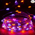 4-Pack 50 LED Orange and Purple Fairy Lights Battery Operated with Timer, 16FT Waterproof Starry Halloween String Lights Outdoor Indoor for Bedroom Wedding Birthday Halloween Horror Parties Decoration