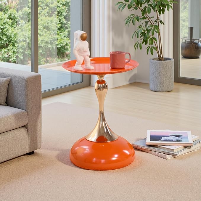 Sleek Hourglass Side Table - Stylish Modern Design Perfect for Living Rooms, Cafes, Dining Areas, Bedrooms, and Outdoors - Chic Decorative Accent (1, Hermes Orange)