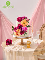 Alecono Artificial Flowers, Hot Pink and Orange Silk Fake Flowers for DIY Wedding Bridal Bouquets, Wedding Cake Flowers for Table Centerpieces Party Home Decorations