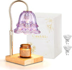 Candle Warmer Lamp with Timer: Purple Flower Candle Warming Lamp with 2 Bulbs Height Adjustable Wax Warmer Dimmable Bedroom Decor Mothers Day Gift for Women