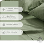 Linen Home 100% Cotton Percale Sheets Full Size, Oil Green, Deep Pocket, 4 Pieces Set - 1 Flat, 1 Deep Pocket Fitted Sheet and 2 Pillowcases, Crisp Cool and Strong Bed Linen