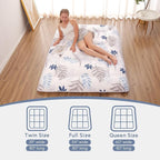 Japanese Floor Mattress, Futon Mattress with Portable Storage Bag and Washable Cover, Roll Up Thick Tatami Mat Suitable for Camping, Guest Room, White Leaf, Full