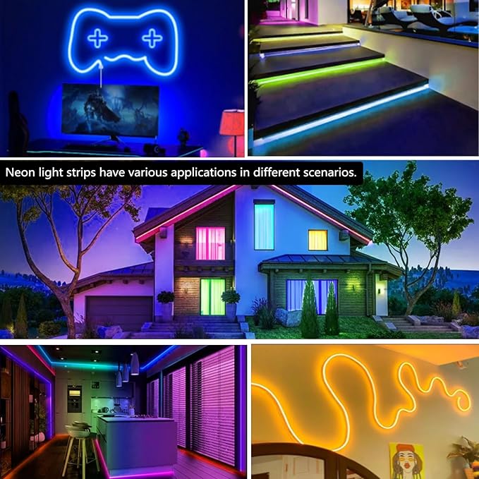 50FT Neon Rope Lights,Flexible Led Rope Light Control with App/Remote,Multiple Modes,Music Sync,IP65 Outdoor RGB Led Strip Lights Waterproof
