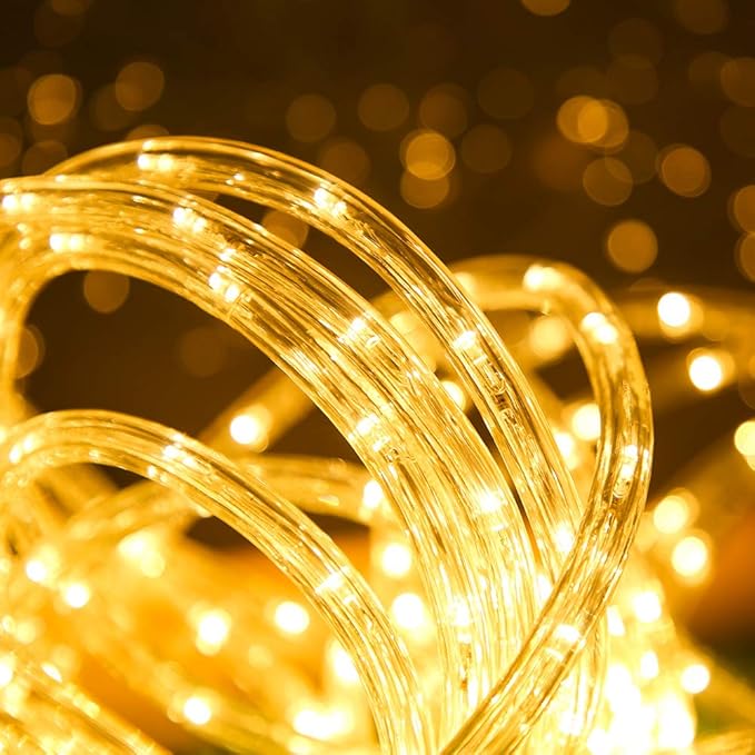 33ft LED Rope Lights, 110V 2 Wire Connectable Christmas Rope Lights Outdoor,240 LED Waterproof Indoor Outdoor Warm Rope Lights for Outside, Deck, Patio, Pool, Camping, Landscape Lighting (Warm White)
