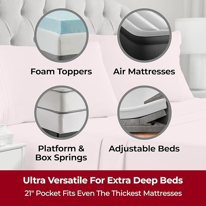 Mellanni Extra Deep California King Sheets - 4 PC Iconic Collection Bedding - Hotel Luxury, Ultra Soft, Cooling Bed Sheets - Wrinkle, Fade, Stain Resistant (Cal King, Blush Pink)