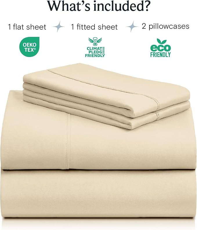 LuxClub 4 PC King Size Sheet Set Deep Pockets Wrinkle Free Cooling Bed Sheets Machine Washable Hotel Bedding Silky Soft - Cream King