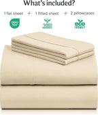 LuxClub 4 PC California King Size Sheet Set Deep Pockets Wrinkle Free Cooling Sheets Machine Washable Hotel Bedding Silky Soft - Cream California King