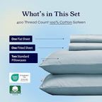 California Design Den Full Size Bed Sheets Set - Soft 400 Thread Count Sateen, Natural 100% Cotton Sheets with Deep Pockets, Breathable, Cooling and Durable Bedding Set - Sky Blue