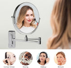 OVENTE 7" Wall Mounted Makeup Mirror with 1X/10X Magnification, Double Sided Magnifying Round Bathroom Vanity Mirror, 360° Swivel Design, Extendable and Folding Arm, Polished Chrome MNLFW70CH1X10X