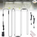 3 Pcs 12 Inch LED Under Cabinet Lighting, Black Shell Under Counter Lighting 6000K Cool White, Dimmable Closet Light, Plug and Play, LED Light Bars for Kitchen Cabinet, Cupboard, Closet, Desk