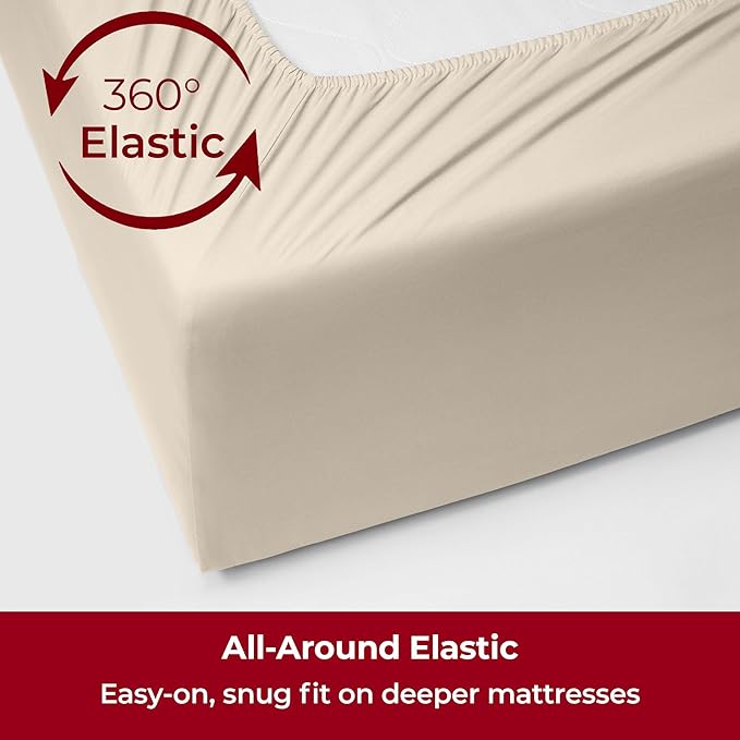 Mellanni Extra Deep Twin Sheets - 3 PC Iconic Collection Bedding - Hotel Luxury, Ultra Soft, Cooling Bed Sheets - Wrinkle, Fade, Stain Resistant (Twin, Beige)