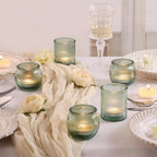 24pcs Assorted Green Votive Candle Holders for Table Centerpiece, Ribbed Tea Lights Candle Holder Glass, Green Candle Holders for Wedding Table Decor, Bridal Shower and Tea Party Decorations