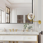 8" Make up Mirror Wall Mounted Lighted 10X Magnifying Hard Wired, Double Sides 3 Color Lighting Touch Dimming, 360 Swivel Extended Arm Shaving Light up Mirror for Bathroom, Brushed Moderne Brass