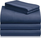 LuxClub 5 PC Split King Sheet Set, Breathable Luxury Bed Sheets, Deep Pockets Wrinkle Free Cooling Sheets Machine Washable Hotel Bedding Silky Soft - Navy Split King