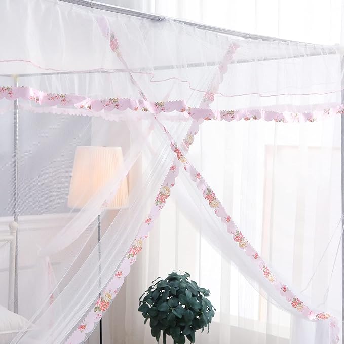 Canopy Bed Curtains Full - 4 Corner Canopy for Beds, Bed Canopy for Girls Adult, Bedroom Decor (Full Size, White)