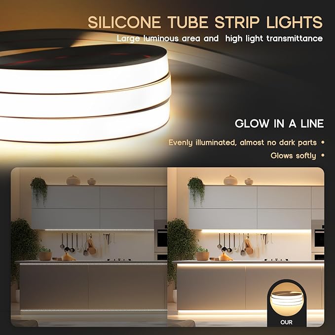 LED Strip Lights Daylight White 6000K,16.4ft 110-120V Neon Rope Lights,Flexible Silicone Outdoor Waterproof Neon Strip Lights for Bedroom,Mirror,Kitchen Cabinet, Living Room,Halloween Decor