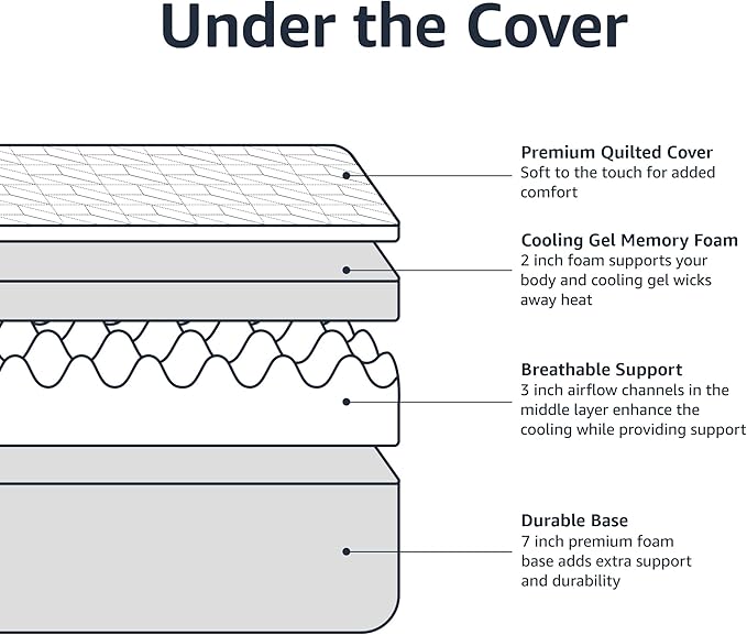 Amazon Basics Gel Memory Foam Mattress, Firm, Cooling, King Size Mattress, CertiPUR-US® Certified Foam, 80 x 76 x 12 inches, White/Dark Gray