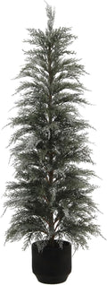 CG Hunter Holiday Collection, Set-of-1 Faux Flocked Cedar Tree, Premium Artificial Indoor Flocked Cedar Tree Stands 4' Tall in Pot–Perfect Christmas Decoration