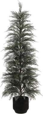 CG Hunter Holiday Collection, Set-of-1 Faux Flocked Cedar Tree, Premium Artificial Indoor Flocked Cedar Tree Stands 4' Tall in Pot–Perfect Christmas Decoration