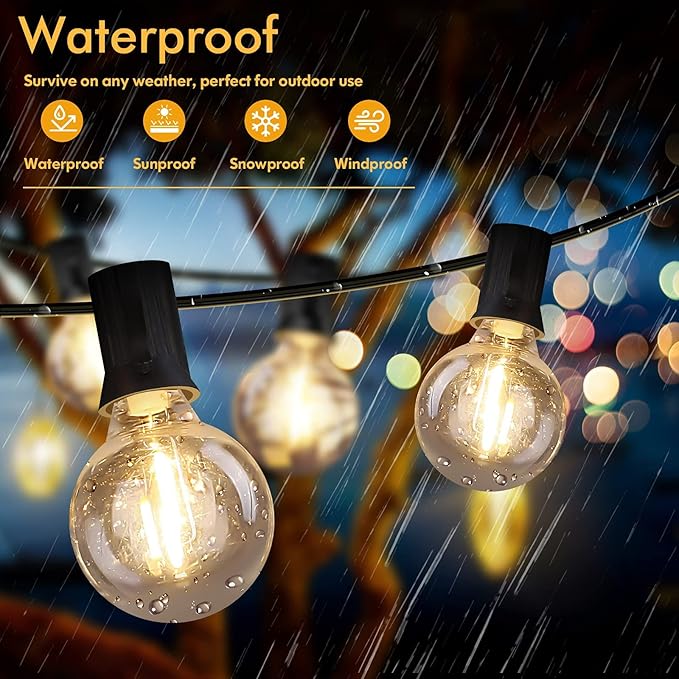 Brightever Outdoor String Light 150FT, Waterproof Dimmable Patio Lights with 75 G40 Globes, Shatterproof Connectable Outside Hanging Light for Backyard Porch