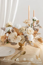 Ling's moment Artificial Flowers Fake Silk Orchid Faux Foam Roses Combo for DIY Wedding Bouquets Centerpieces Arrangements Bridal Shower Party Home Decorations, Tawny Beige & Sand Beige, 21pcs