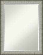 Amanti Art Silver Bathroom Mirror for Over Sink, 27x21 Elegant Brushed Pewter Narrow Rectangle Vanity Mirror, Medium Casual Frame, Hangs Horizonally and Vertically, Bathroom Wall Decor, Beveled Edge