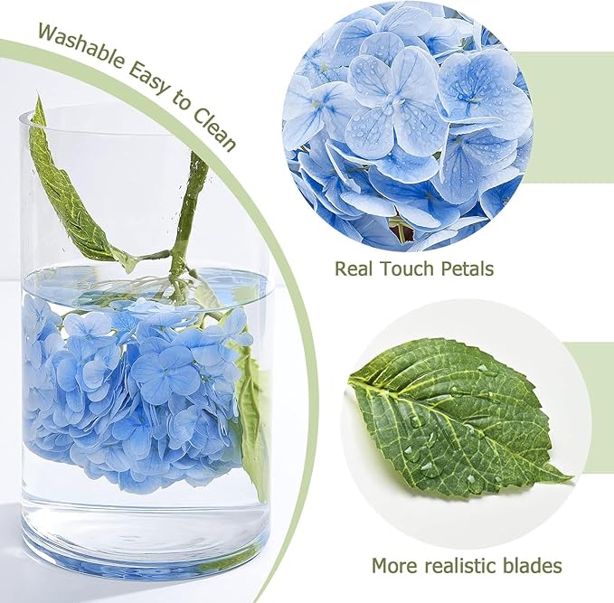 4Pcs Real Touch Hydrangea Artificial Flowers, Blue White Fake Hydrangea Flowers, 21" Lifelike Latex Faux Hydrangea Flowers for Wedding Bouquet Home Decor Centerpieces