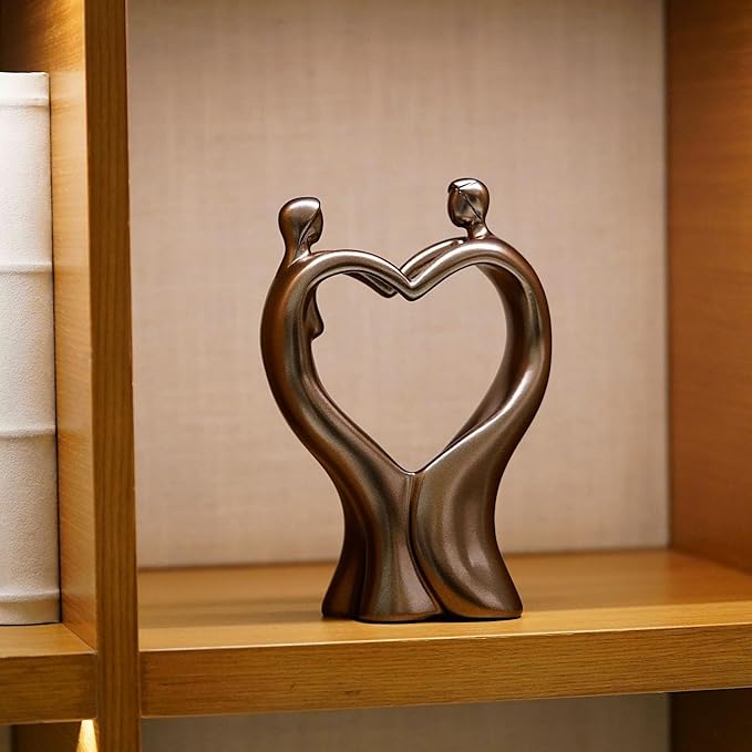 Artistic Heart-Shaped Couple Embrace Statue, 8-Inch Tall Romantic Sculpture - Meaningful Valentine's Day, for Wife, Husband, Couples - Elegant Resin Figurine for Home Decor, Wedding