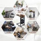 AMHANCIBLE C Shaped End Table with Charging Station, TV Tray Set of 2, Couch Tables with Storage Bag, Slide Under Sofa Side Table with USB Ports and Outlets for Living Room, Rustic Brown HET04CBR