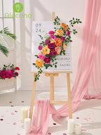 Alecono Artificial Flowers, Hot Pink and Orange Silk Fake Flowers for DIY Wedding Bridal Bouquets, Wedding Cake Flowers for Table Centerpieces Party Home Decorations