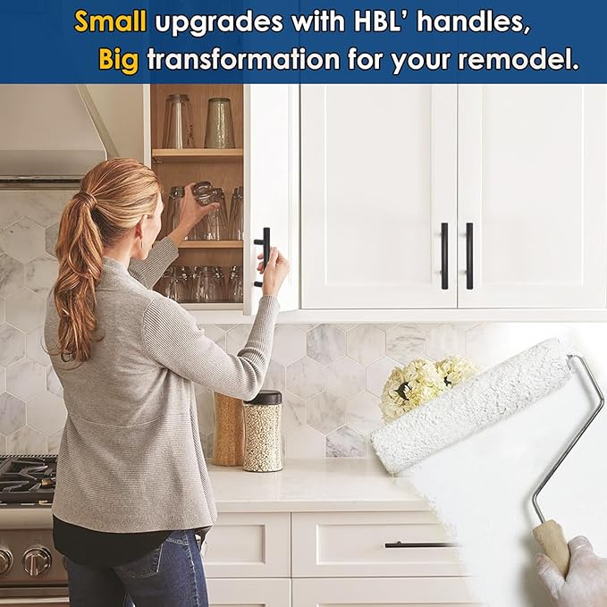 HBL' 20 Pack | 3 Inch Center to Center Matte Black Cabinet Pulls Kitchen Cabinet Handles,Made of Stainless Steel,Ideal for Cabinet,Drawer,Cupboard and Wardrobe.