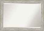 Amanti Art Silver Bathroom Mirror for Over Sink, 29x41 Crackled Metallic Rectangle Vanity Mirror, Large Country Rustic Frame, Hangs Horizonally and Vertically, Bathroom Wall Decor, Beveled Edge
