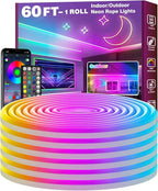 FBZ 60Ft Led Rope Lights, Flexible Neon Lights Control with App/Remote, Multiple Modes, IP65 Outdoor RGB Waterproof, Music Sync Gaming Light Strip for Bedroom Decor