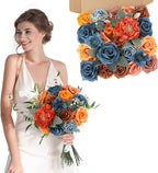 AmyHomie Teal Orange Artificial Flowers Combo Silk Mix Peony Rose Fake Flowers w/Stem for DIY Wedding Bouquets Centerpieces Arrangements Table Fall Decor Party Bridal Baby Shower Home Decorations