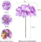 Auihiay 64pcs Hydrangea Artificial Flowers, Purple Artificial Hydrangea Flowers, Silk Hydrangea Heads with Stems for Garden, Home Party Baby Shower DIY Wedding Centerpiece (Purple)