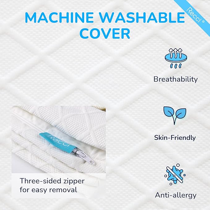 RECCI 2 Inch Twin Size Mattress Topper, 100% CertiPUR-US Certified Memory Foam, Pressure Relieving, Removable & Washable Cover, Ideal for Bedroom, Guestroom, College Dorms
