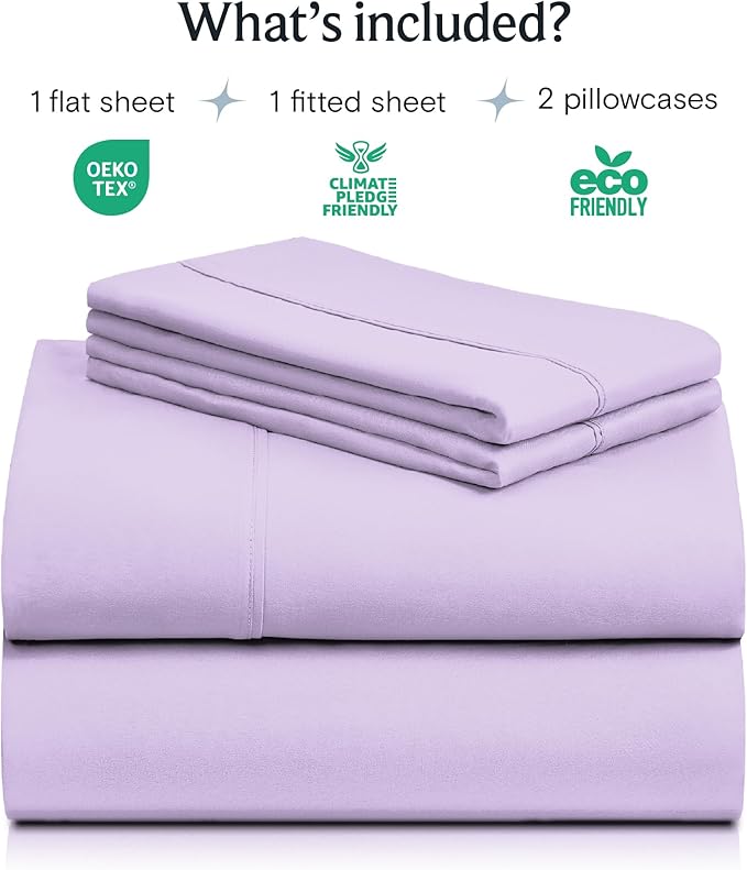 LuxClub 4 PC Queen Sheet Set, Deep Pockets Wrinkle Free Cooling Bed Sheets Hotel Bedding for Women, Men, Kids & Teens, Includes 1 Fitted Sheet, 1 Flat Sheet and 2 Pillowcases - Silky Soft Lavender