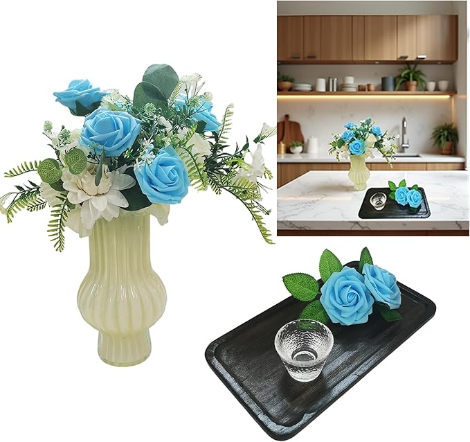 Artificial Rose Flowers 25pcs, Peacock Blue Foam Fake Rose Faux Flower for Wedding Bouquets Bridal Shower Centerpieces Floral Arrangements Home Decorations Party Backdrops Table