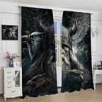 Fantasy Norse Viking Curtains for Bedroom - Cool Gothic Vintage Vikings Mystical Symbol Eagle Window Treatment,Energy Saving Thermal Insulated Rod Pocket Bedroom Blackout Curtains 2 Panels 63L x 36W