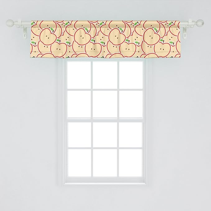Ambesonne Fruits Window Valance, Modern Illustration Fruit from Abstract Cartoon Drawing Outline Look, Curtain Valance for Kitchen Bedroom Decor with Rod Pocket, 54" X 12", Apple Green Beige and Red