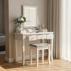 BEWISHOME Vanity Desk, Girls Vanity Set with Mirror and Lights,Small Makeup Vanity Table with 5 Drawer & Stool,Dressing Table with 3 Colors Lighting Adjustable Brightness for Girls White FST07W