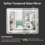 LED Bathroom Mirror 44"x 36", Double Lighting Sources Dimmable, Front and Backlit Bathroom Mirror with Lights, Anti-Fog Lighted Bathroom Vanity Mirror, Tempered Glass (Horizontal/Vertical)