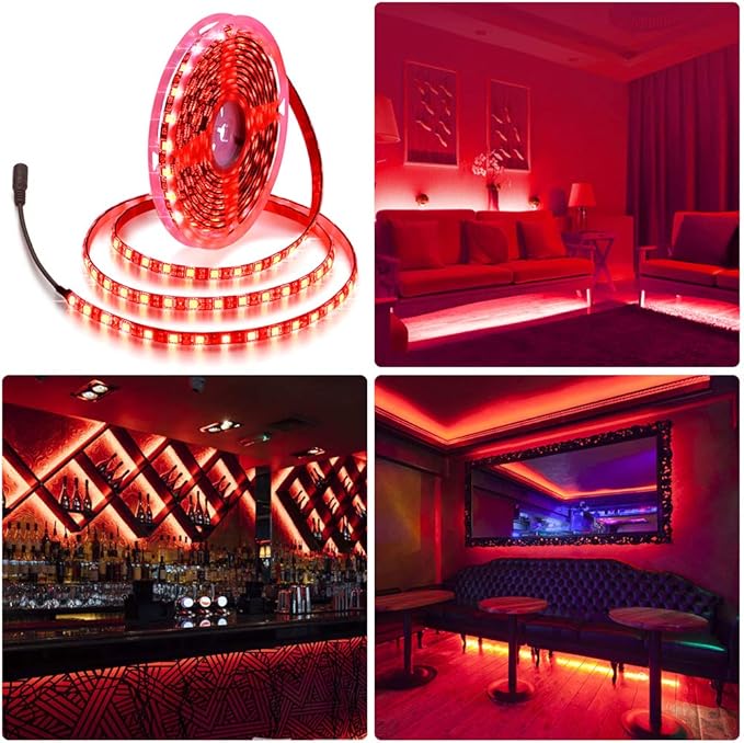 ALITOVE 16.4ft 5050 SMD Red LED Flexible Strip Ribbon Light 5M 300 LEDs Waterproof IP65 DC 12V for Home Garden Commercial Area Lighting, Without Power Supply
