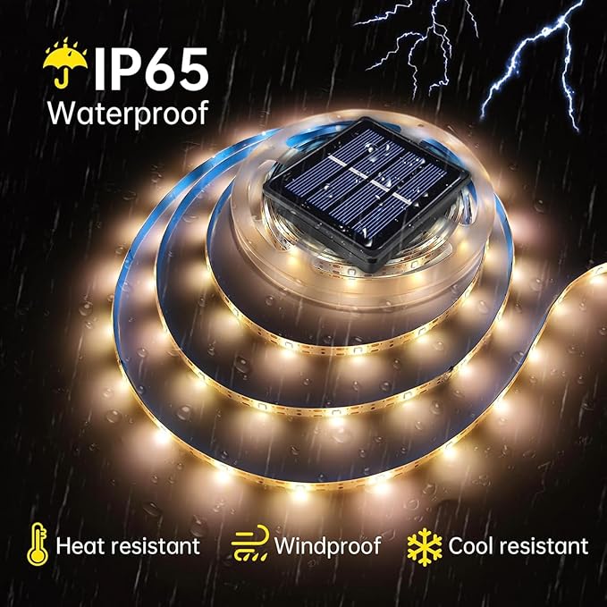 Solar LED Strip Lights Outdoor String Light Waterproof 20FT 180LED Cuttable Tape Rope Solar Lighting for Garden Path, Deck, Yard, Stair, Step, Christmas Decorative Lighting 2 Packs