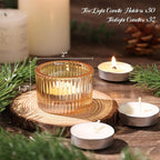 30Pcs Ribbed Gold Candle Holders for Table Centerpiece, Gold Tea Light Candle Holders with 32pcs Tea Light Candles for Wedding Decor, Diwali, Home and Party Decor