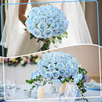 32 Pcs Ice Blue Artificial Roses Fake Flowers, Silk Flowers with Stems for DIY Wedding Bridal Shower Centerpieces Arrangements Tables Decorations