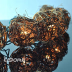 LIDORE Rattan Christmas String Lights, Mini Globe Wicker Lights for Patio, Wedding, Garden and Party, Brown Rattan and Green Cord, 7.92Ft Indoor/Outdoor