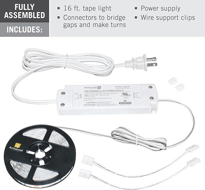 Armacost Lighting RibbonFlex Home AC Dimmable Bright White LED Tape Light Kit 4000K (5M),16.4 ft,425502